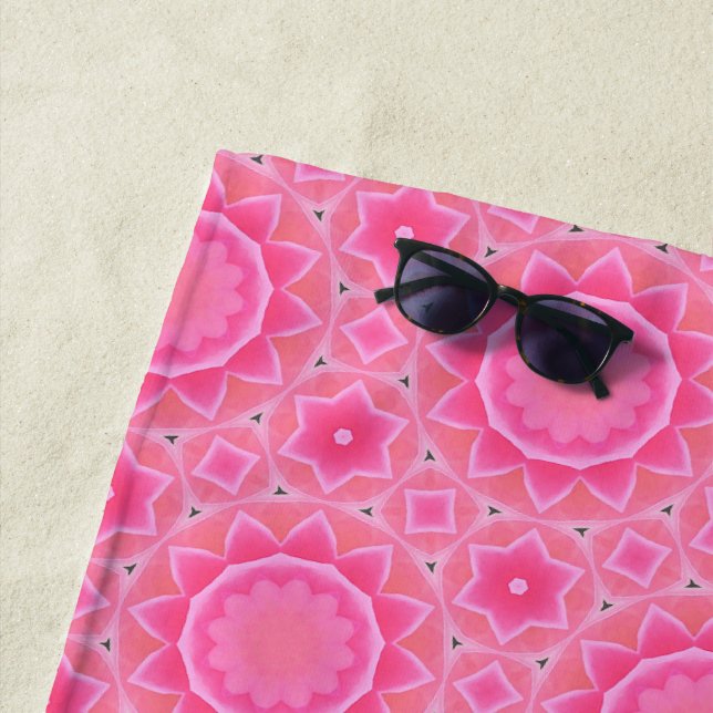Pink sun and stars baby girl mosaic pattern beach towel (In Situ)