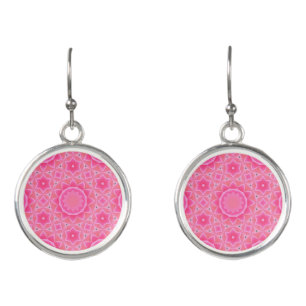 Pink sun and stars baby girl mosaic pattern earrings