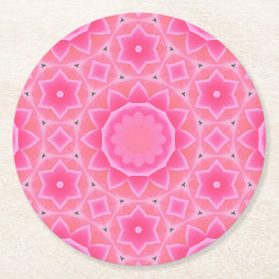 Pink sun and stars baby girl mosaic pattern paper round paper coaster