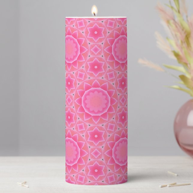 Pink sun and stars baby girl mosaic pattern pillar candle (In Situ)