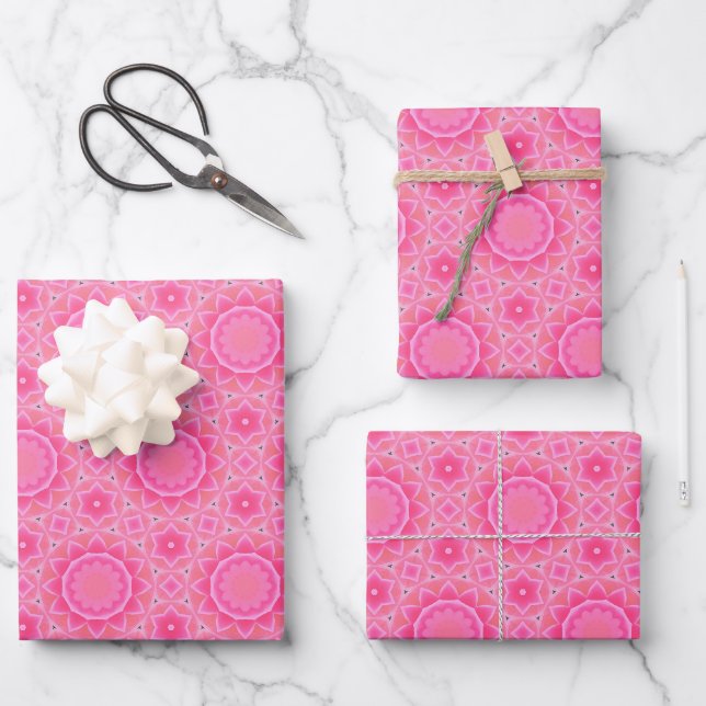Pink sun and stars baby girl mosaic pattern wrapping paper sheets (Front)