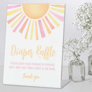 Pink Sun Baby Shower Diaper Raffle Pedestal Sign