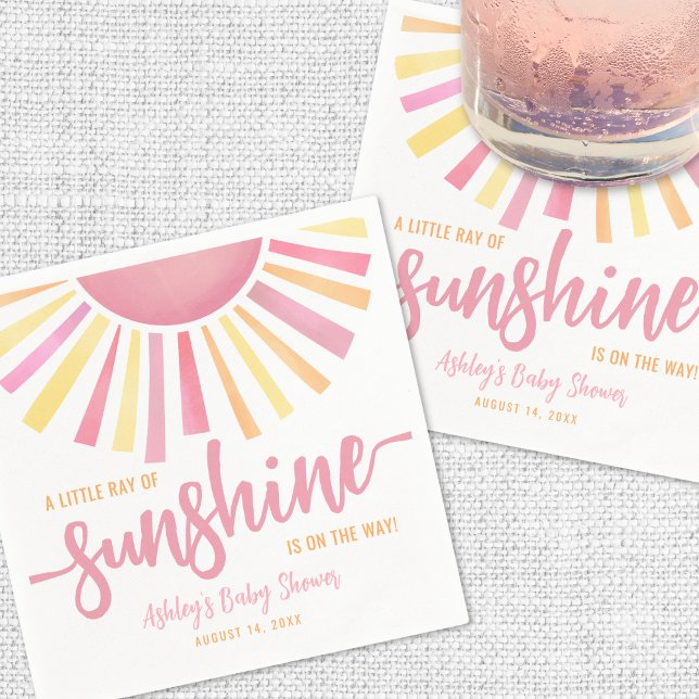 Pink Sun Baby Shower Napkins (Pink Little Ray Of Sunshine Sun Baby Shower Napkins)