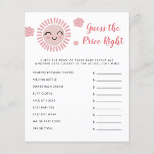 Pink Sun Guess The Price Right Baby Shower Game