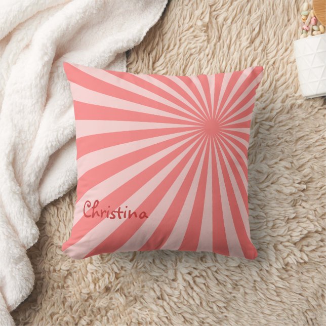 Pink Sunburst "Add Your Name" Throw Pillow (Blanket)