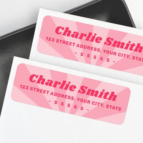 Pink sunburst retro bright bold return address label