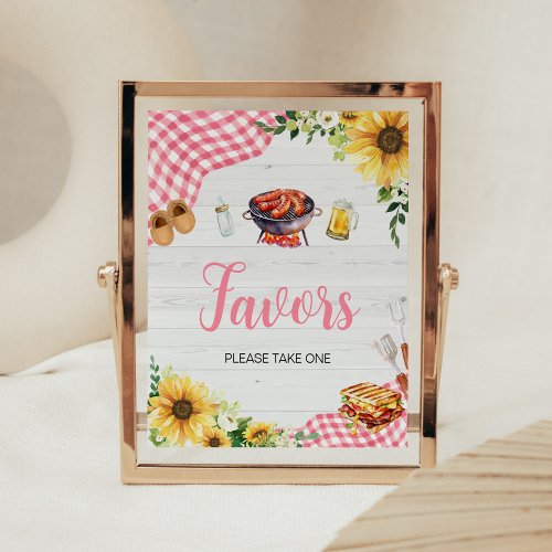 Pink Sunflower BBQ Baby Shower Favors Poster