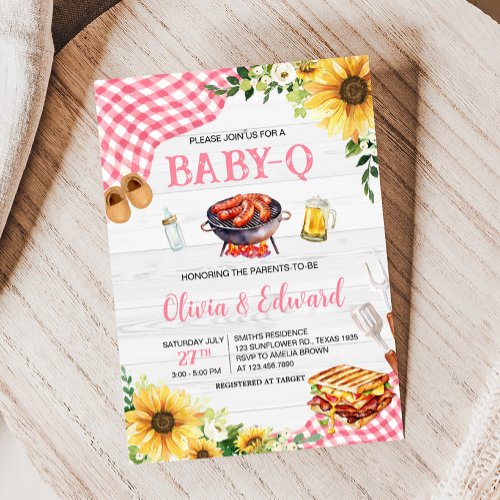 Pink Sunflower BBQ Baby Shower Invitation