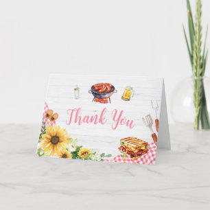Pink Sunflower BBQ Baby Shower Letterpress Thank You Card
