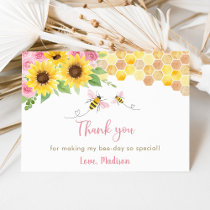 Pink Sunflower Bee Birthday Thank You Card