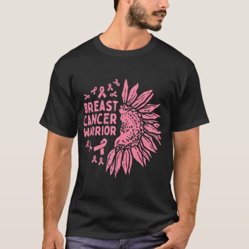 Pink Sunflower Breast Cancer Warrior Ribbon T_Shirt