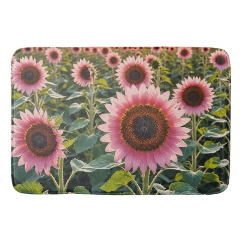 Pink Sunflower Field Bath Mat