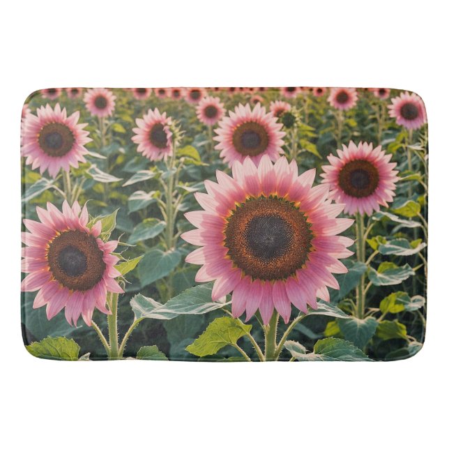 Pink Sunflower Field Bath Mat (Front)