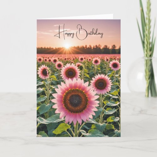 Pink Sunflower Field For Birthday Card