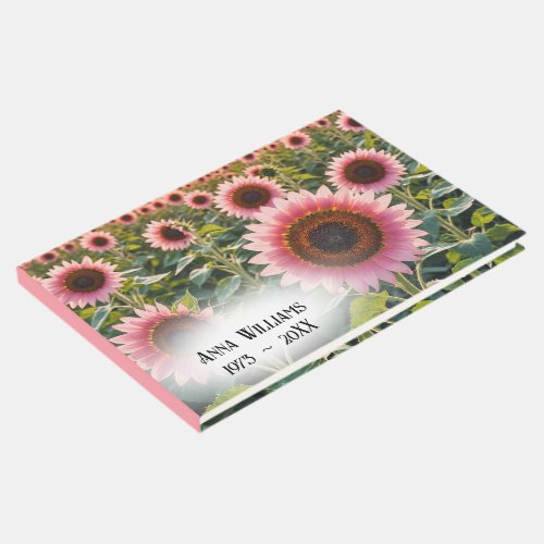 Pink Sunflower Field For Memorial Service Guest Book