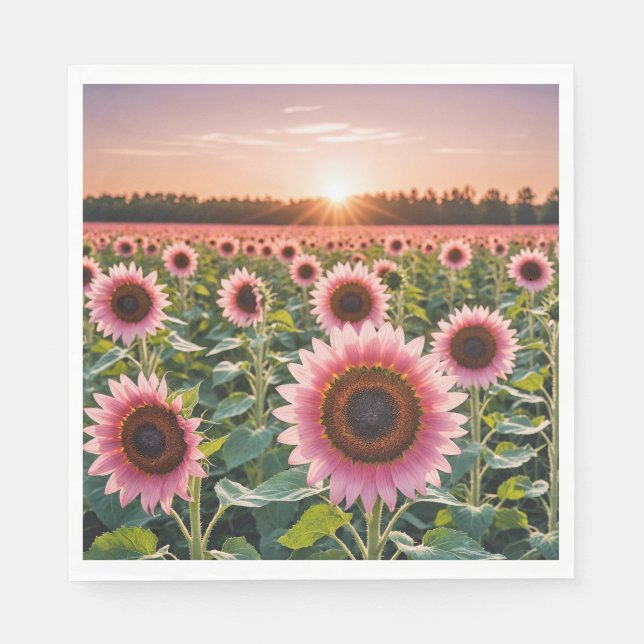 Pink Sunflower Field Napkins (Front)