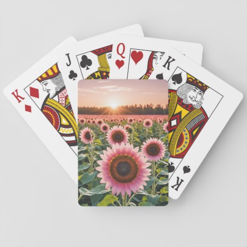 Pink Sunflower Field Playing Cards