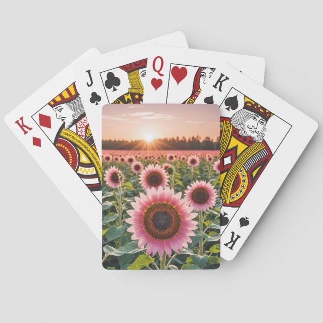 Pink Sunflower Field Poker Cards (Back)