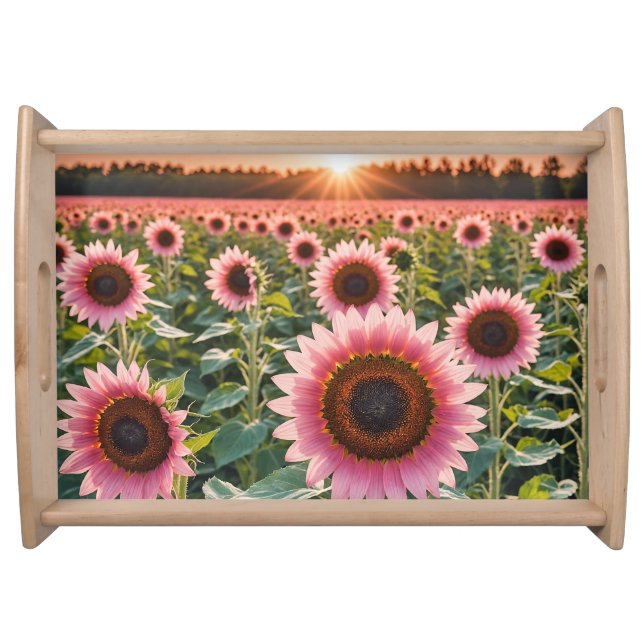 Pink Sunflower Field Serving Tray (Front)
