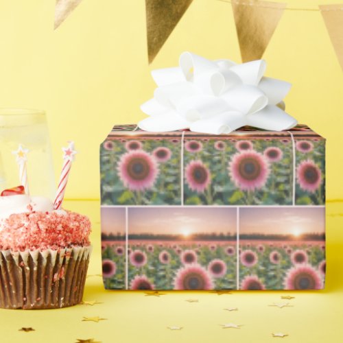 Pink Sunflower Field Wrapping Paper