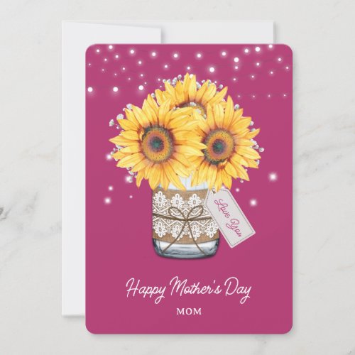 Pink Sunflower Floral Happy Mothers Day Card