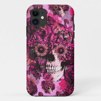 Pink Sunflower Ohm Skull Pattern. Iphone 11 Case by KPattersonDesign at Zazzle