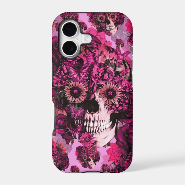 Pink sunflower ohm skull pattern. iphone case (Back)