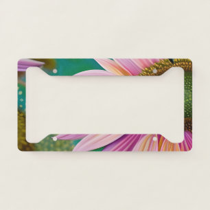 Pink Sunflower on Teal License Plate Frame