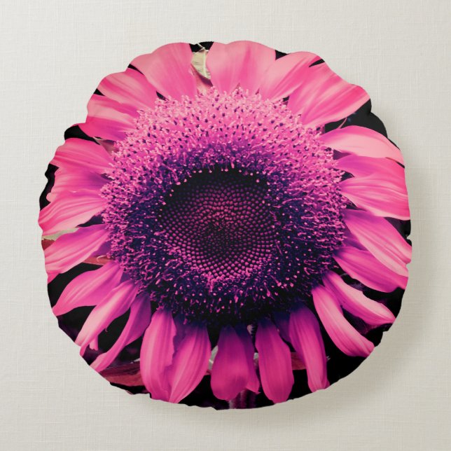 Pink Sunflower Round Pillow (Front)