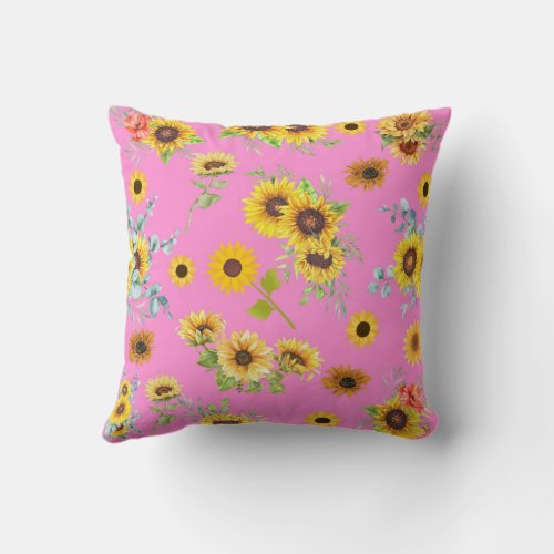 Pink Sunflower Throw Pillow 