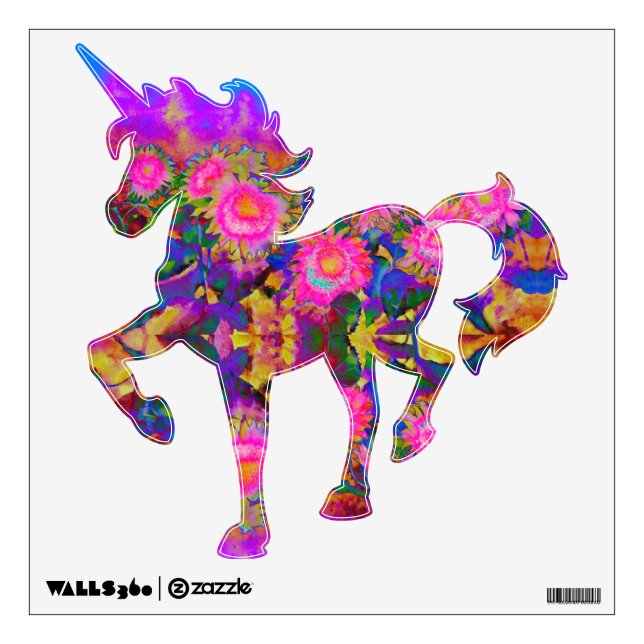 Pink sunflower unicorn wall decal (Front)