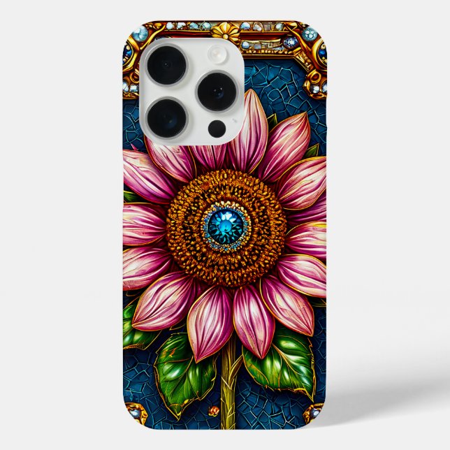 Pink Sunflower with Gemstone Details Case-Mate iPhone Case (Back)