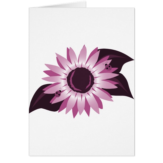 Pink Sunflower With Ladybugs Cards (Front)