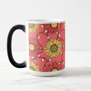 Pink Sunflowers Christmas Color Morph Mug