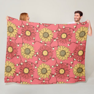 Pink Sunflowers Christmas Fleece Blanket