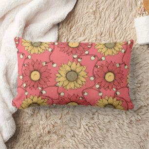 Pink Sunflowers Christmas Lumbar Pillow