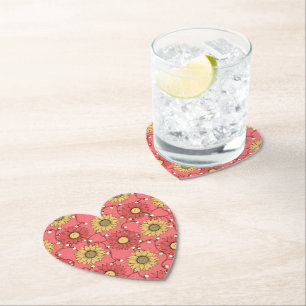 Pink Sunflowers Christmas Paper Coaster