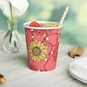 Pink Sunflowers Christmas Paper Cups