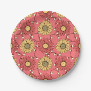 Pink Sunflowers Christmas Paper Plates