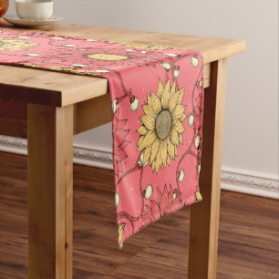 Pink Sunflowers Christmas Short Table Runner
