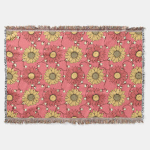 Pink Sunflowers Christmas Throw Blanket