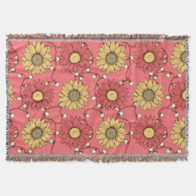 Pink Sunflowers Christmas Throw Blanket (Front)