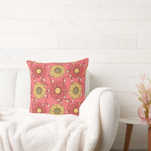 Pink Sunflowers Christmas Throw Pillow