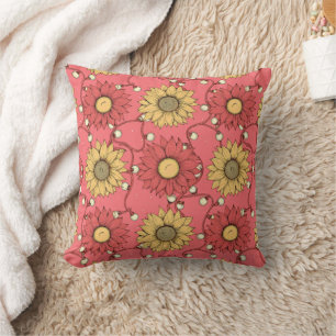 Pink Sunflowers Christmas Throw Pillow