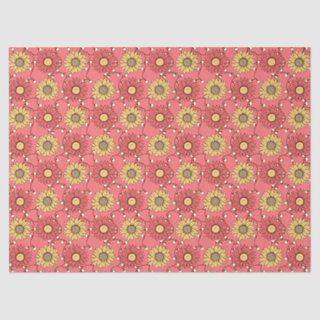 Pink Sunflowers Christmas Tissue Paper (Front)