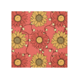 Pink Sunflowers Christmas Wood Wall Art