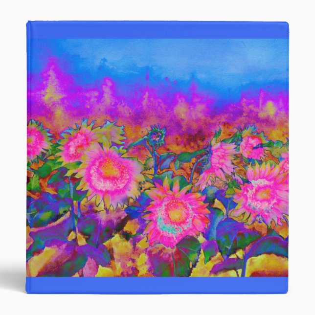 Pink Sunflowers pink floral fields flower garden Binder (Front)