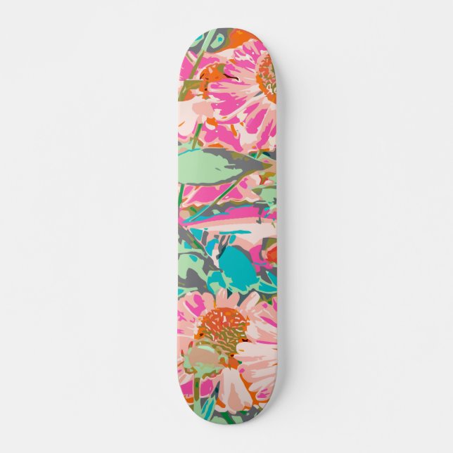 Pink Sunflowers Skateboard (Front)