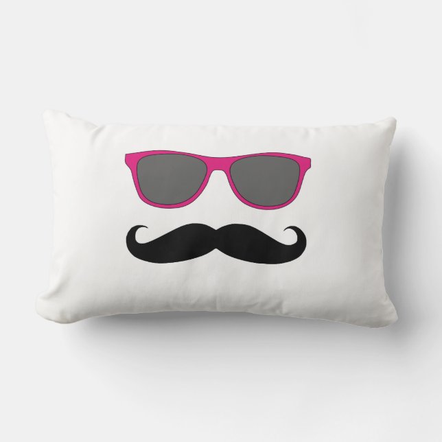 Pink Sunglasses and Black Moustache Humor Lumbar Pillow (Front)