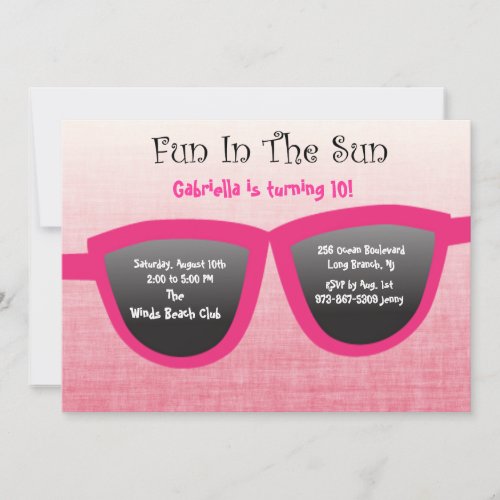 Pink SunGlasses Birthday Party Invitation